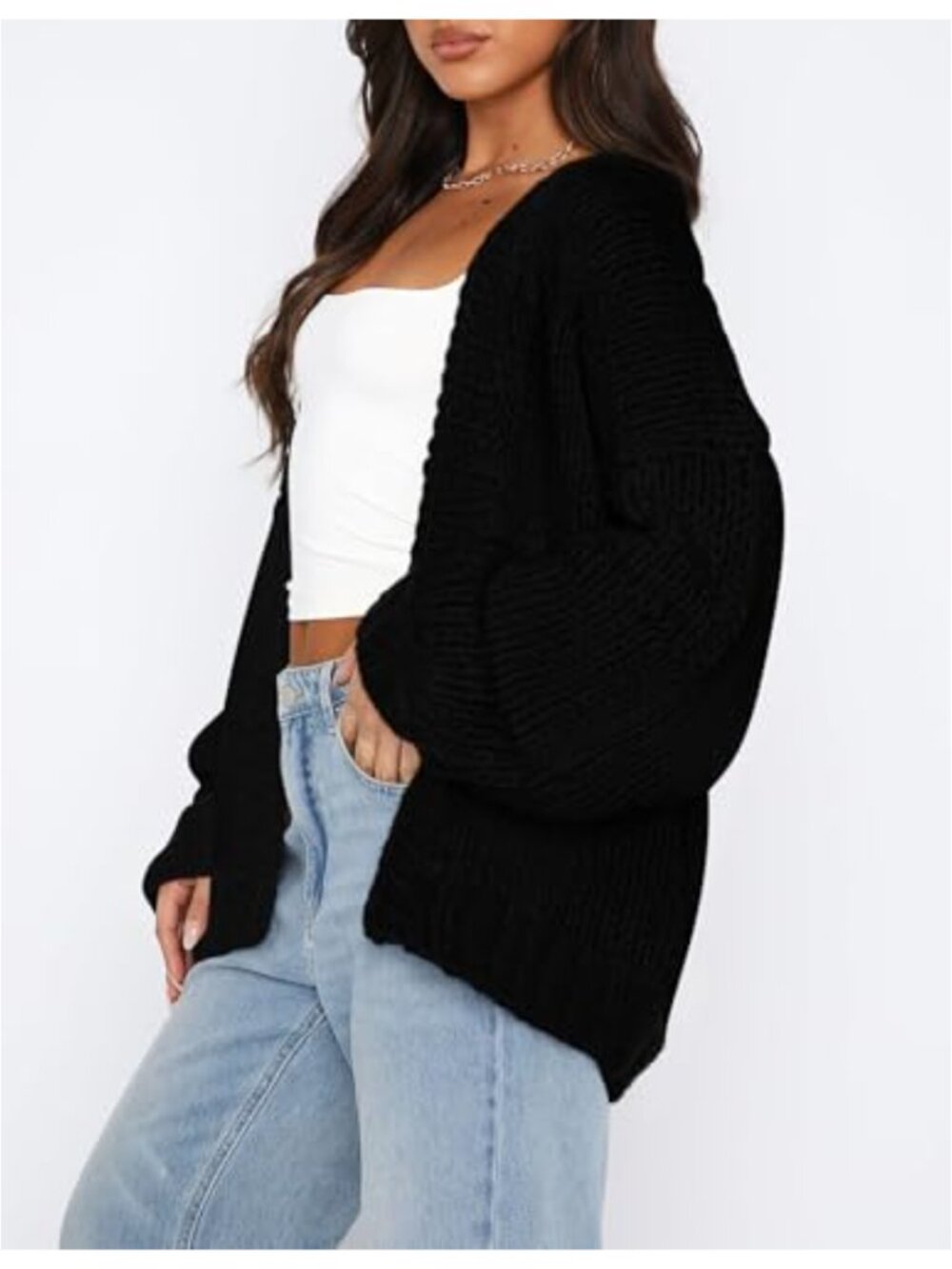 PRETTYGARDEN Women's Open Front Cardigan Long Sleeve Chunky Knit Sweater - Picture 2 of 6